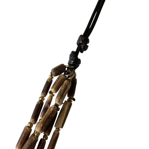 NWT J. Jill Boho Coconut Shell Wood Bead Necklace With Gold Hammered Pendant - Picture 8 of 11